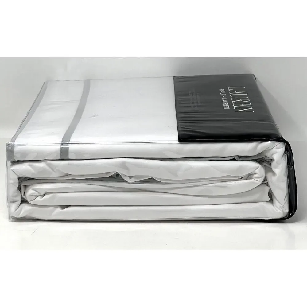 Ralph Lauren Full Queen Duvet Cover White Sage Green Spencer Border Sateen NIP